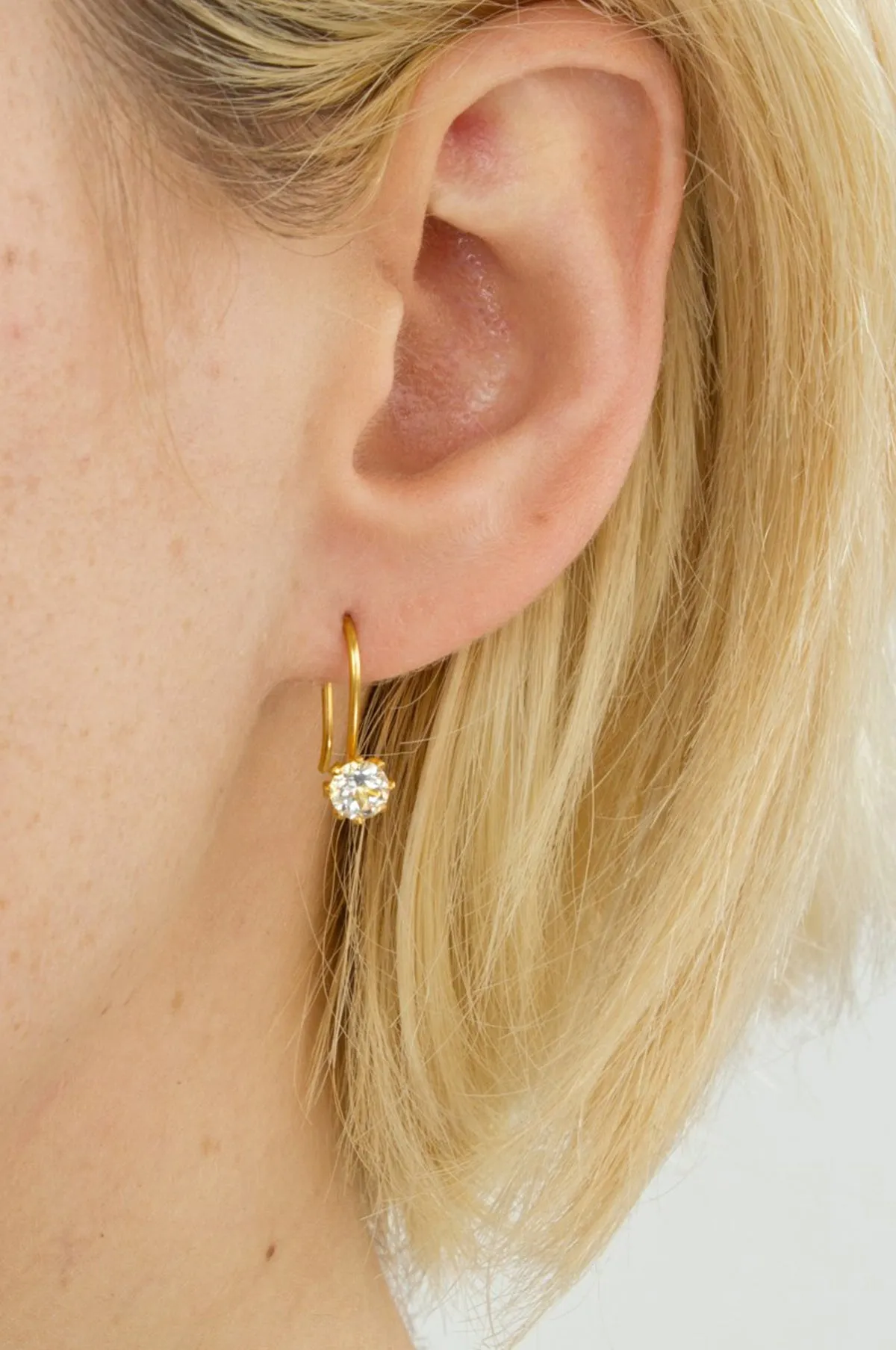 White Topaz Bud Hook Earrings Gold Plate