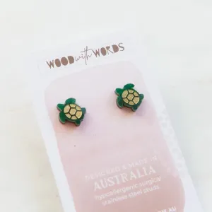 Wood With Words: Acrylic Stud Earrings Green Sea Turtle