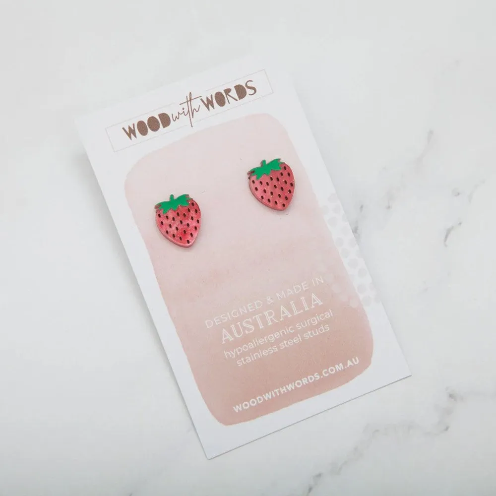 Wood With Words: Acrylic Stud Earrings Strawberry