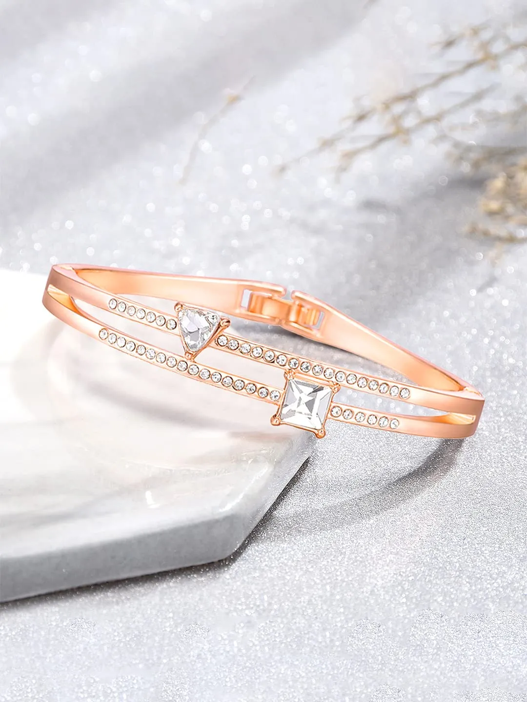 Yellow Chimes Bracelet for Women and Girls Valentine Gift for Girls Fashion White Crystal Bracelets | Rosegold Plated Bangle Style Bracelet | Birthday Gift For Girls & Women Anniversary Gift for Wife